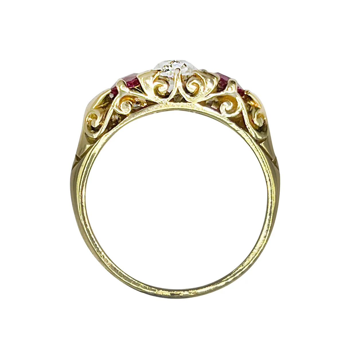 0.55ct Diamond and Ruby Three Stone Ring | Pre-Loved | 18K Yellow Gold