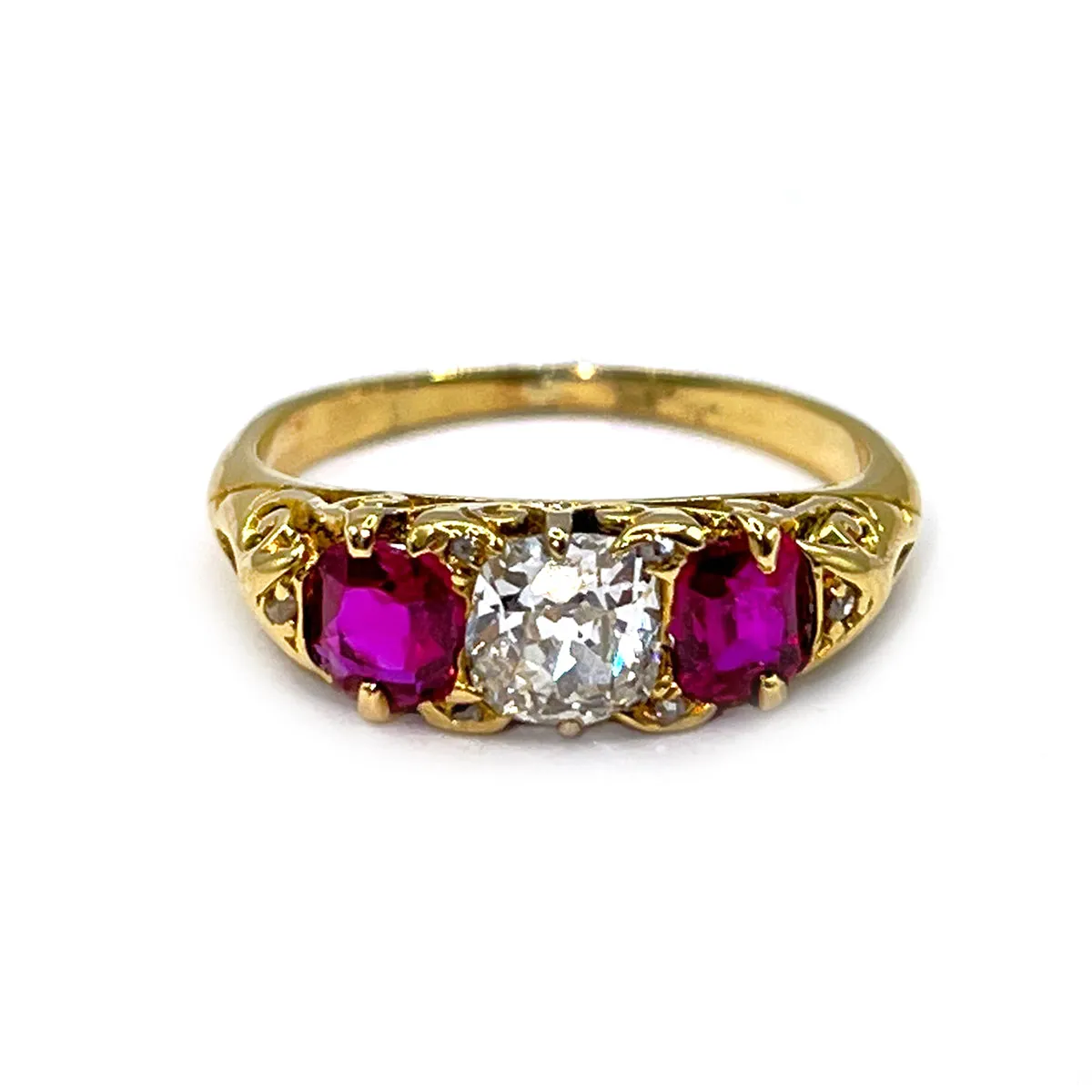 0.55ct Diamond and Ruby Three Stone Ring | Pre-Loved | 18K Yellow Gold
