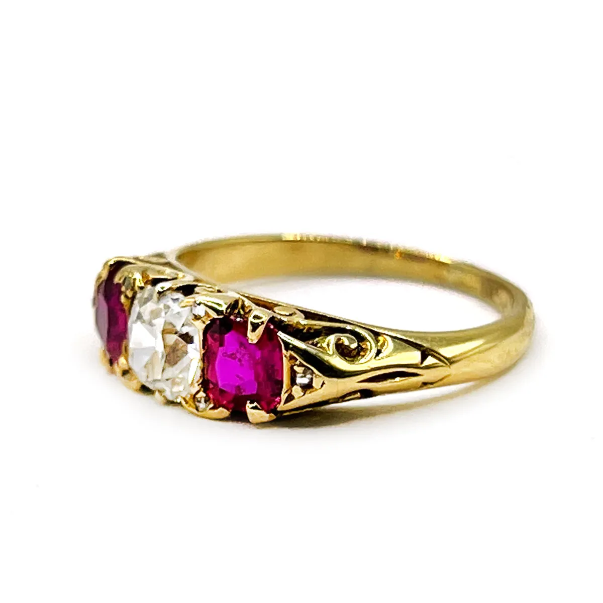 0.55ct Diamond and Ruby Three Stone Ring | Pre-Loved | 18K Yellow Gold