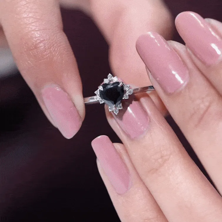 1 CT Heart Shaped Lab Created Black Diamond Promise Ring with Diamond Accent