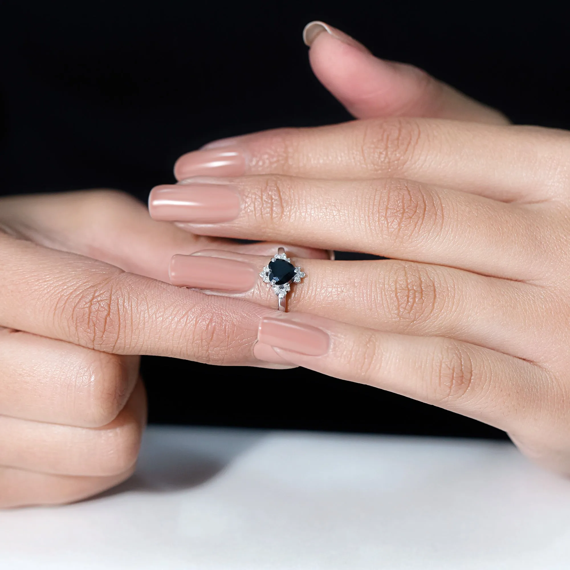 1 CT Heart Shaped Lab Created Black Diamond Promise Ring with Diamond Accent