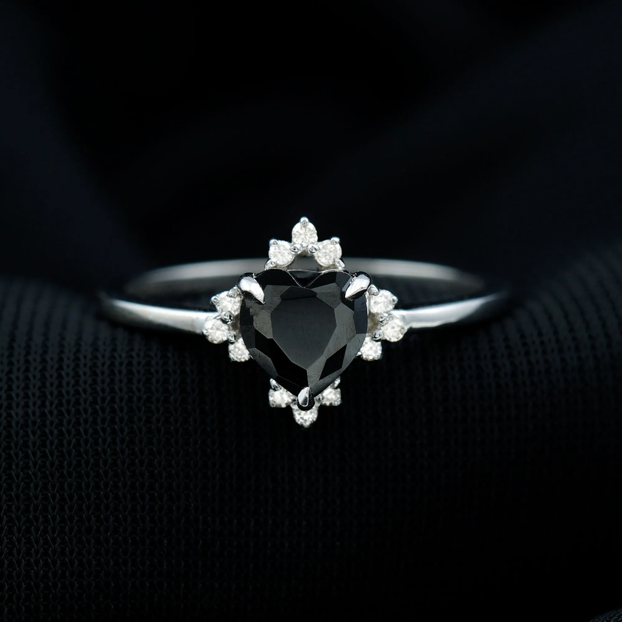1 CT Heart Shaped Lab Created Black Diamond Promise Ring with Diamond Accent