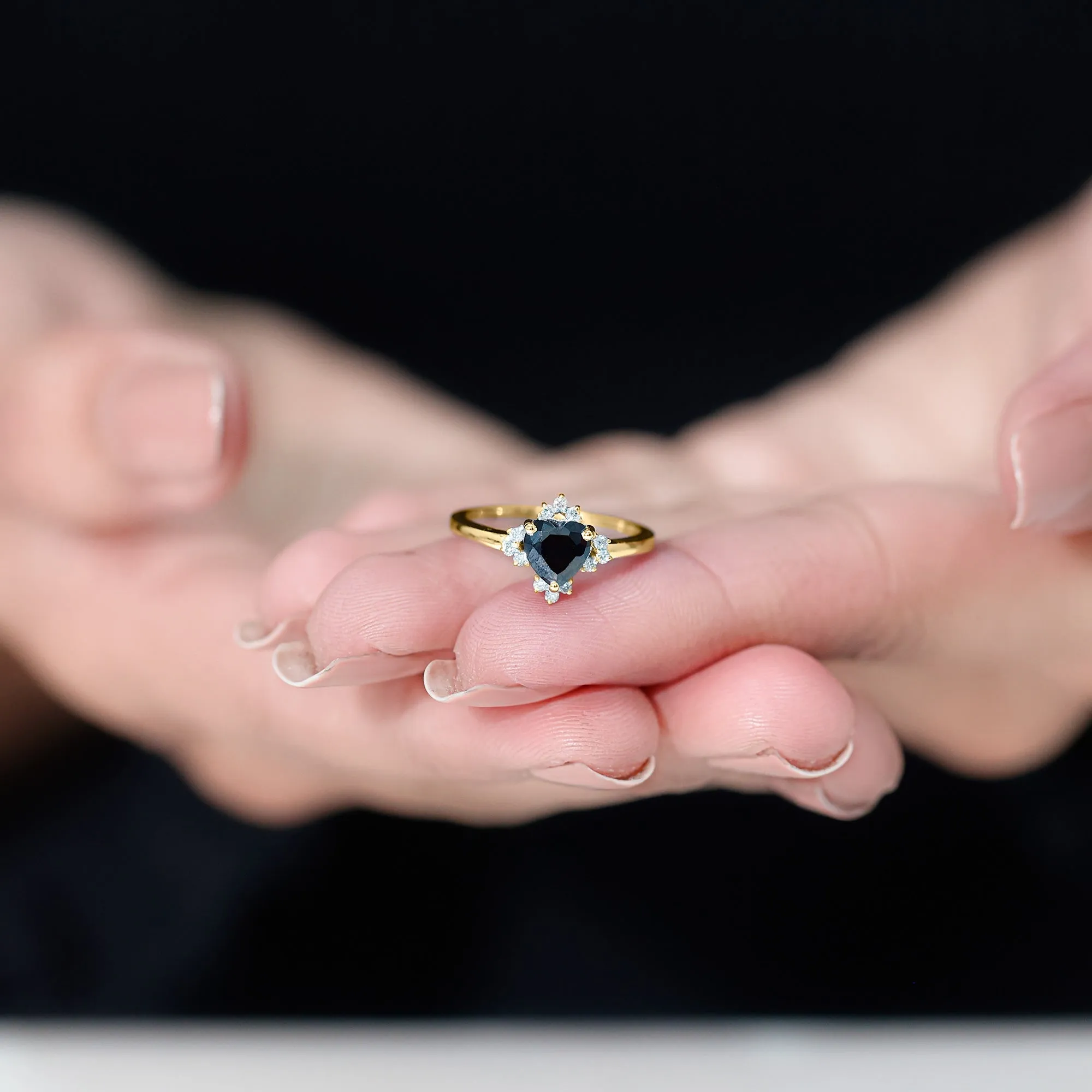 1 CT Heart Shaped Lab Created Black Diamond Promise Ring with Diamond Accent
