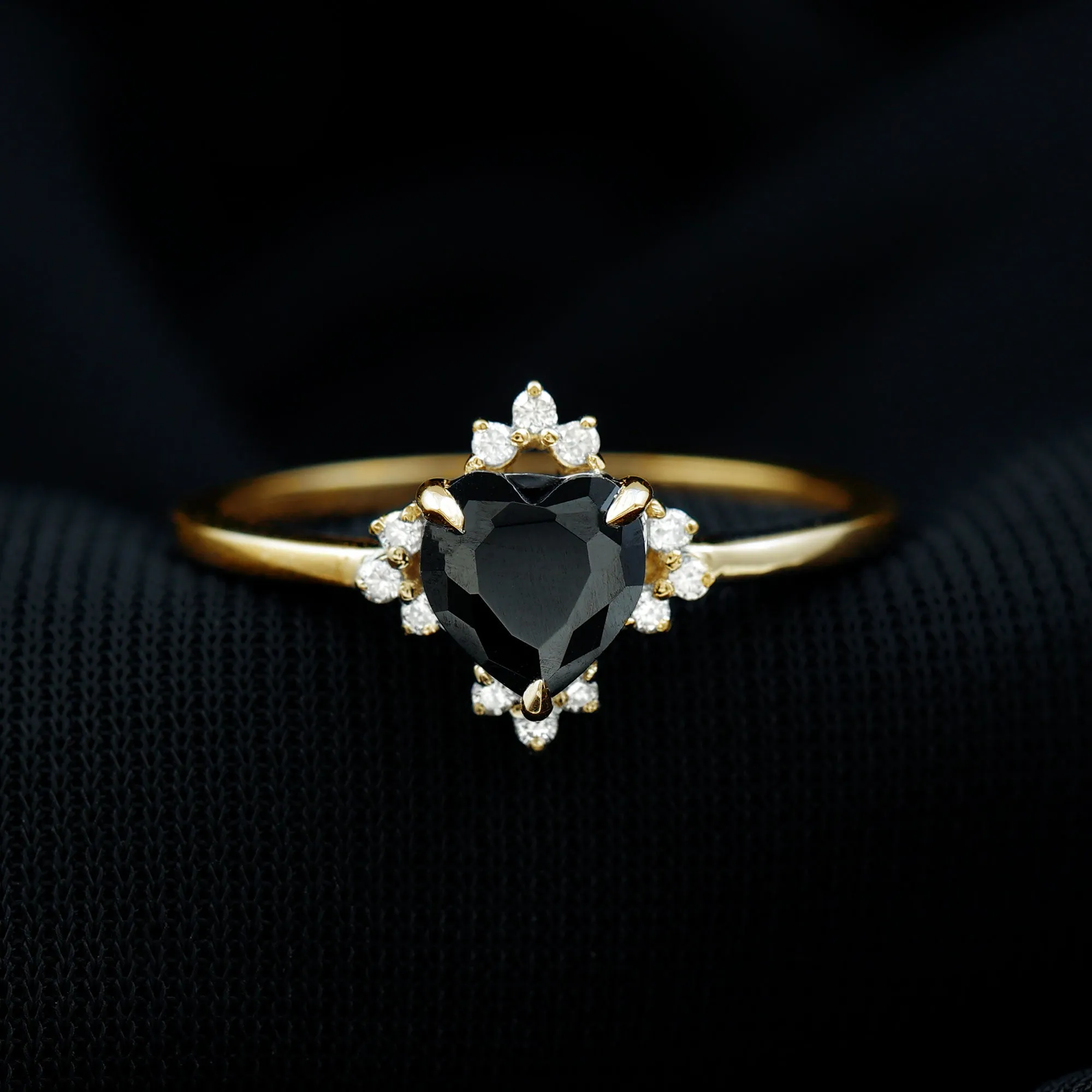 1 CT Heart Shaped Lab Created Black Diamond Promise Ring with Diamond Accent