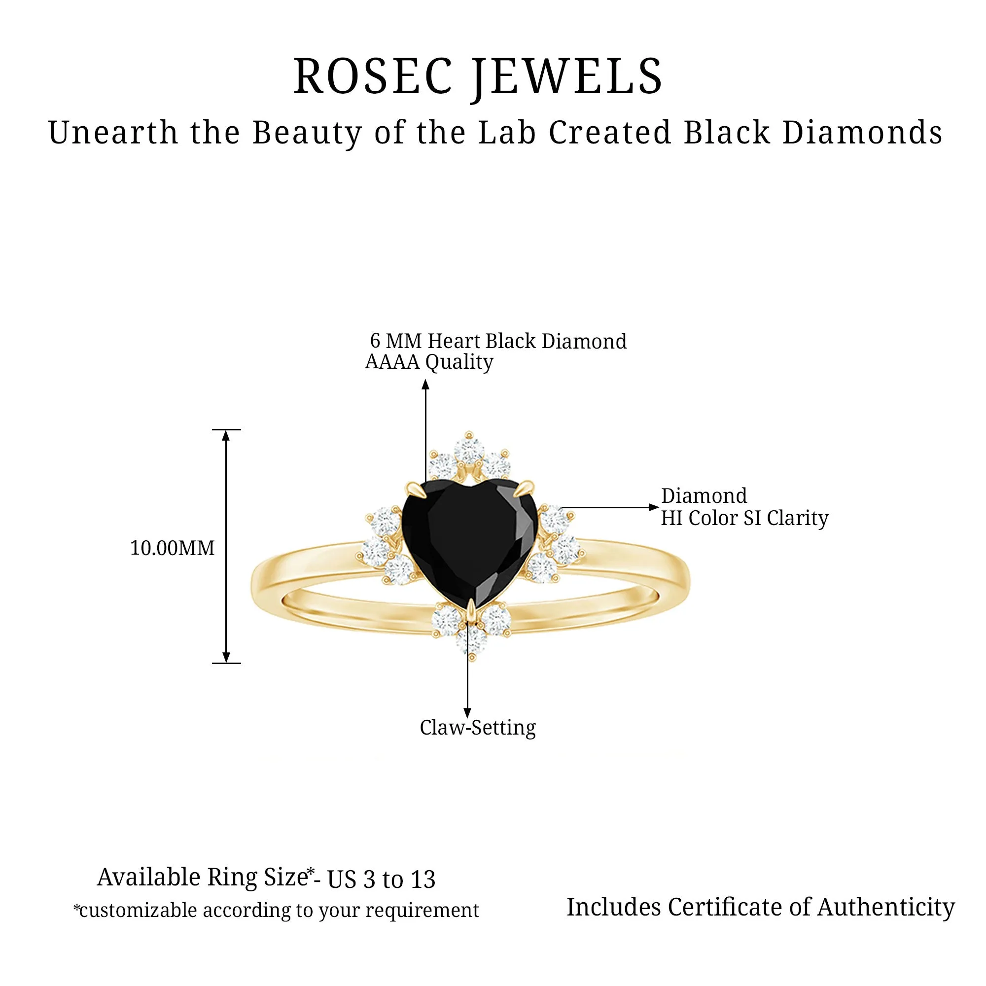 1 CT Heart Shaped Lab Created Black Diamond Promise Ring with Diamond Accent