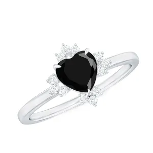 1 CT Heart Shaped Lab Created Black Diamond Promise Ring with Diamond Accent