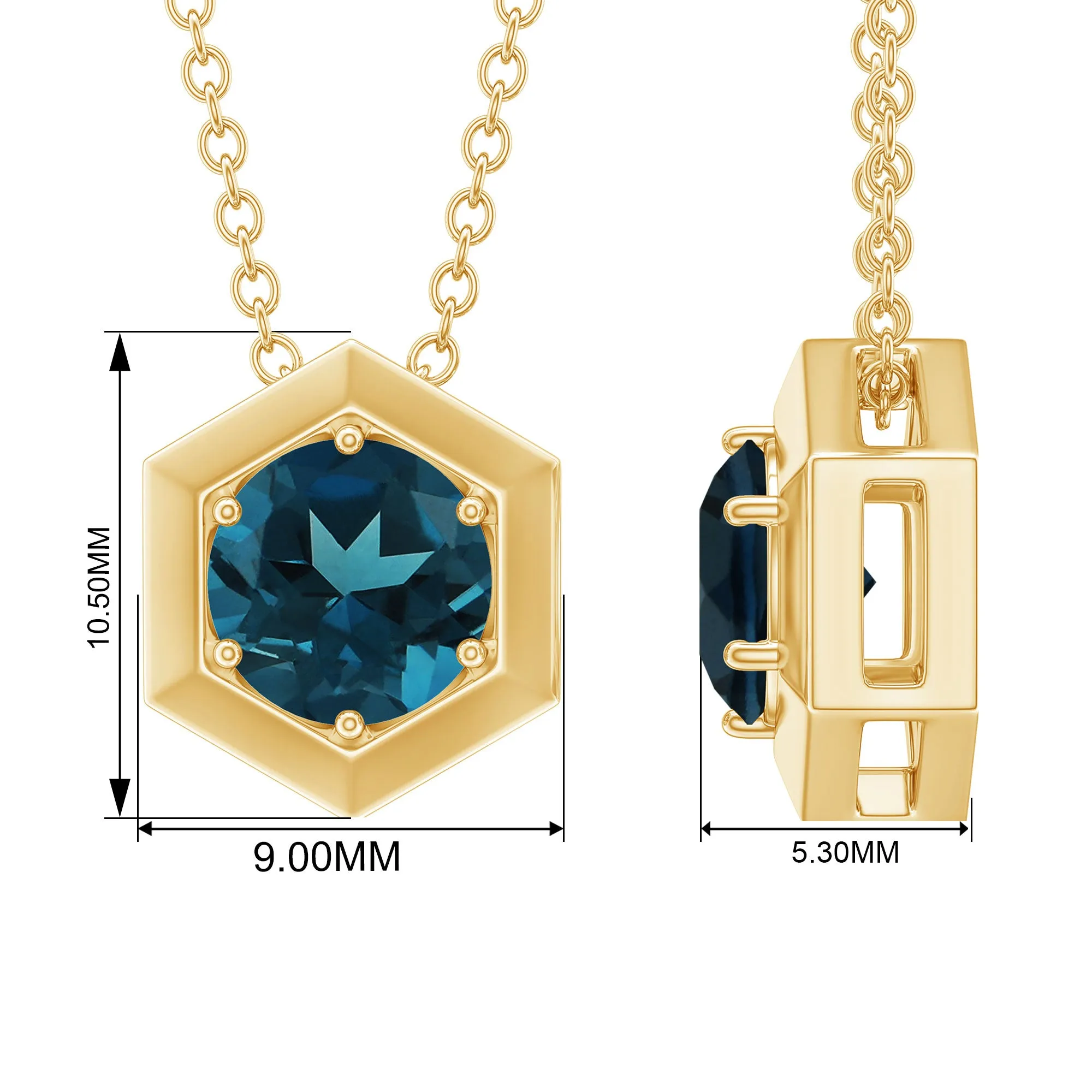 1 CT Simple London Blue Topaz Solitaire Gold Pendant
