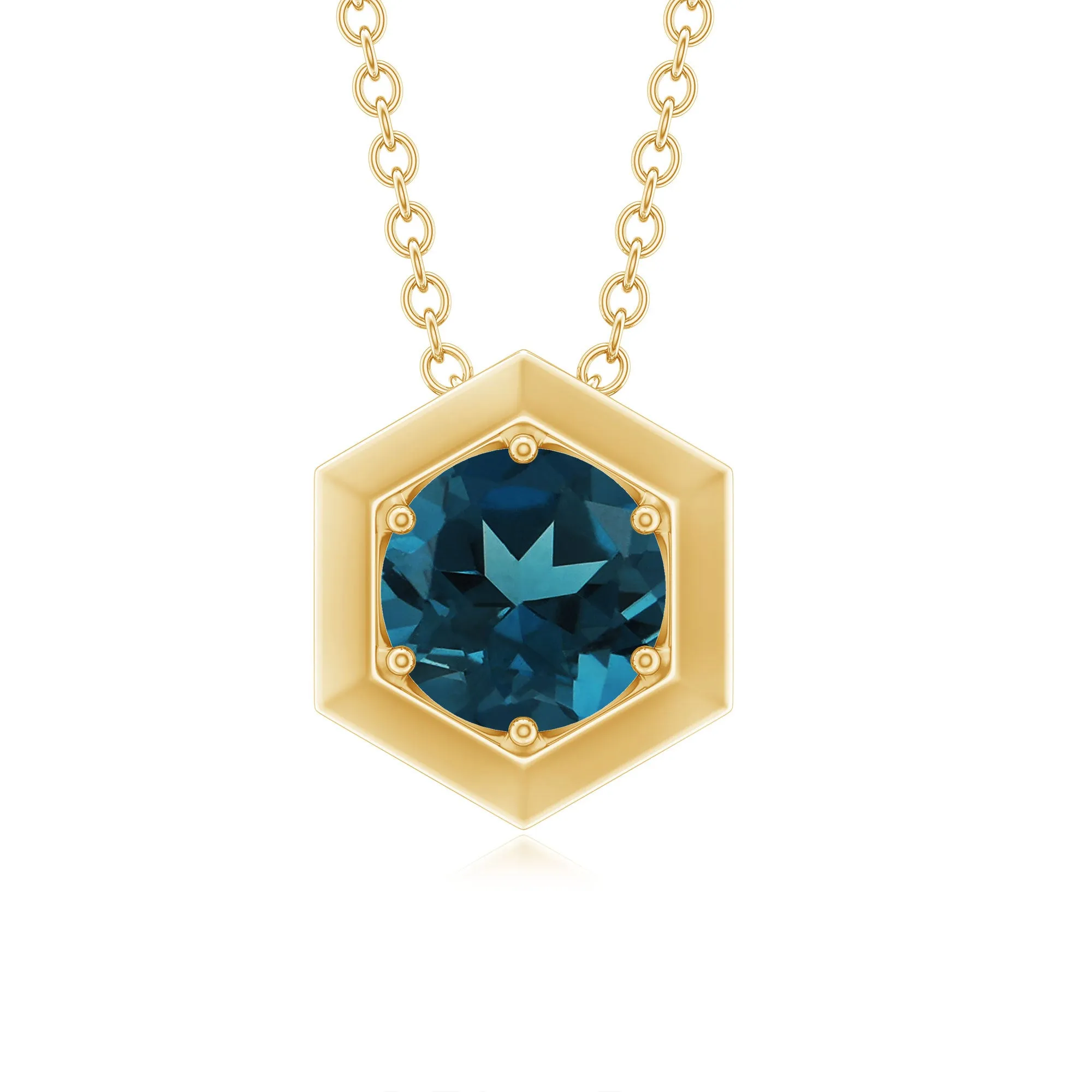 1 CT Simple London Blue Topaz Solitaire Gold Pendant