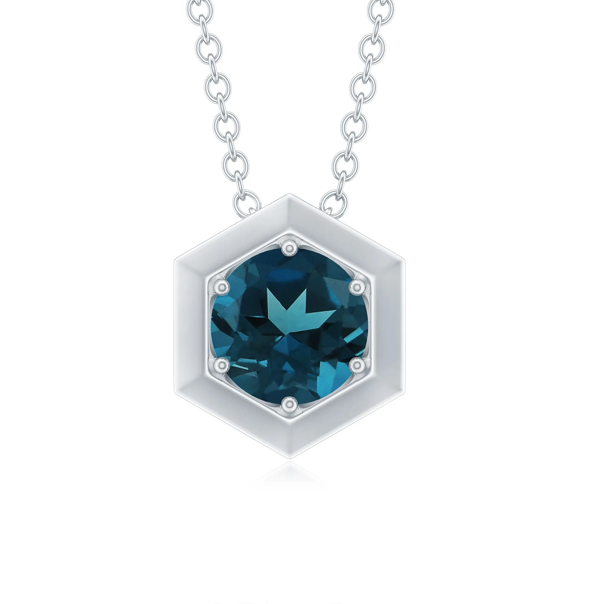1 CT Simple London Blue Topaz Solitaire Gold Pendant