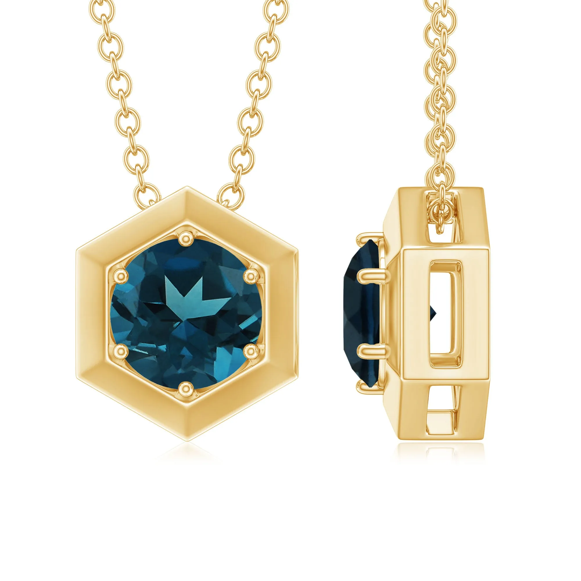 1 CT Simple London Blue Topaz Solitaire Gold Pendant