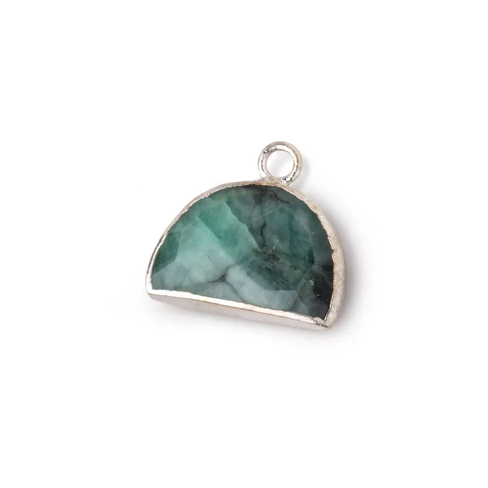 10x15mm Silver Leafed Emerald Faceted Half Moon Focal Pendant 1 piece