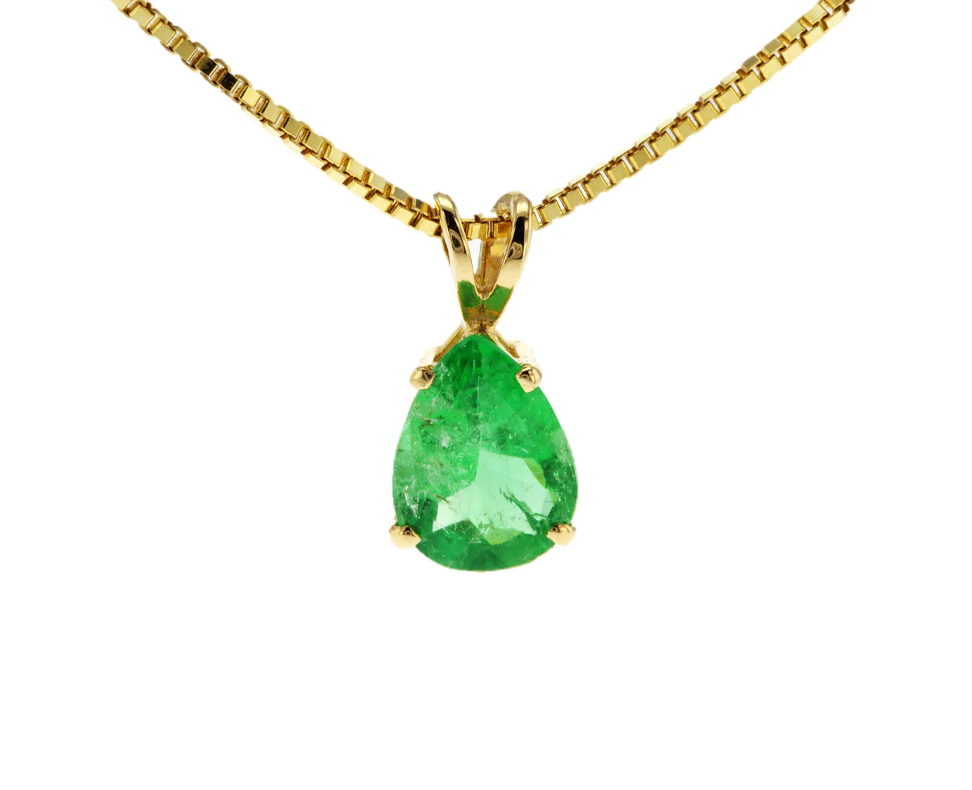 1.35 Carat Lab Grown Emerald Gemstone Pear Pendant in 14K Yellow Gold