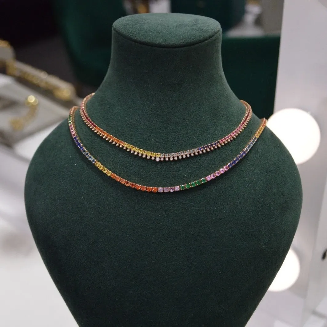 14.76ct Multi Gemstone 18K Gold Tennis Necklace
