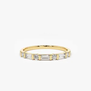 14K Alternating Baguette and Round Diamond Wedding Ring