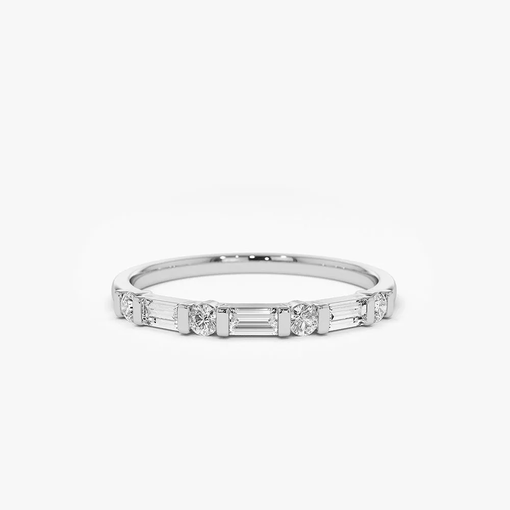14K Alternating Baguette and Round Diamond Wedding Ring