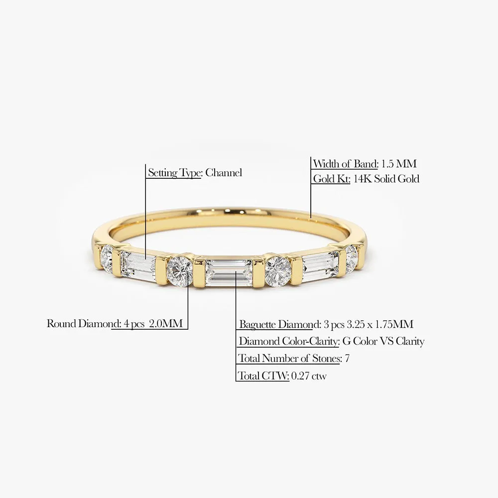 14K Alternating Baguette and Round Diamond Wedding Ring