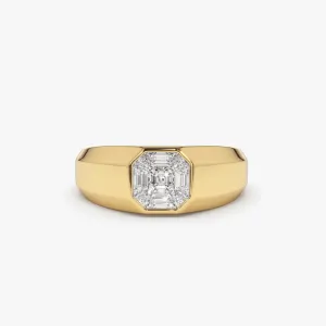 14k Asscher Cut Illusion Mosaic Solitaire Pinky Ring