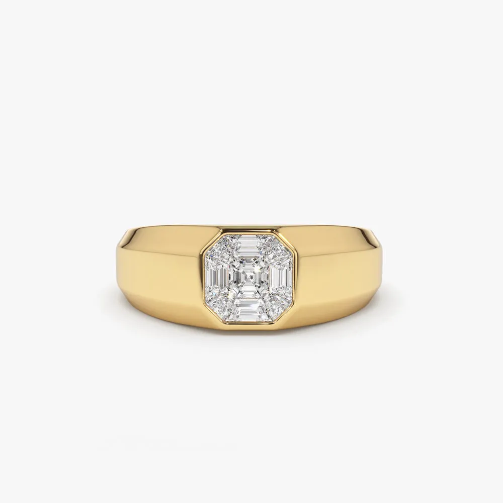 14k Asscher Cut Illusion Mosaic Solitaire Pinky Ring