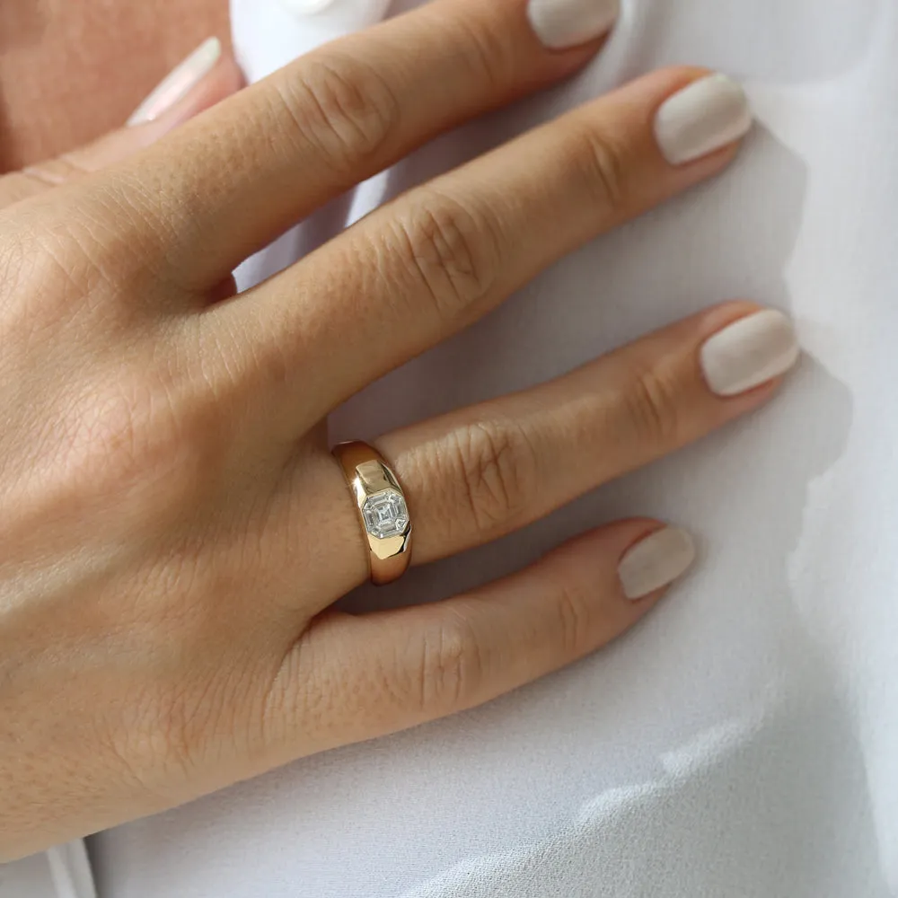 14k Asscher Cut Illusion Mosaic Solitaire Pinky Ring
