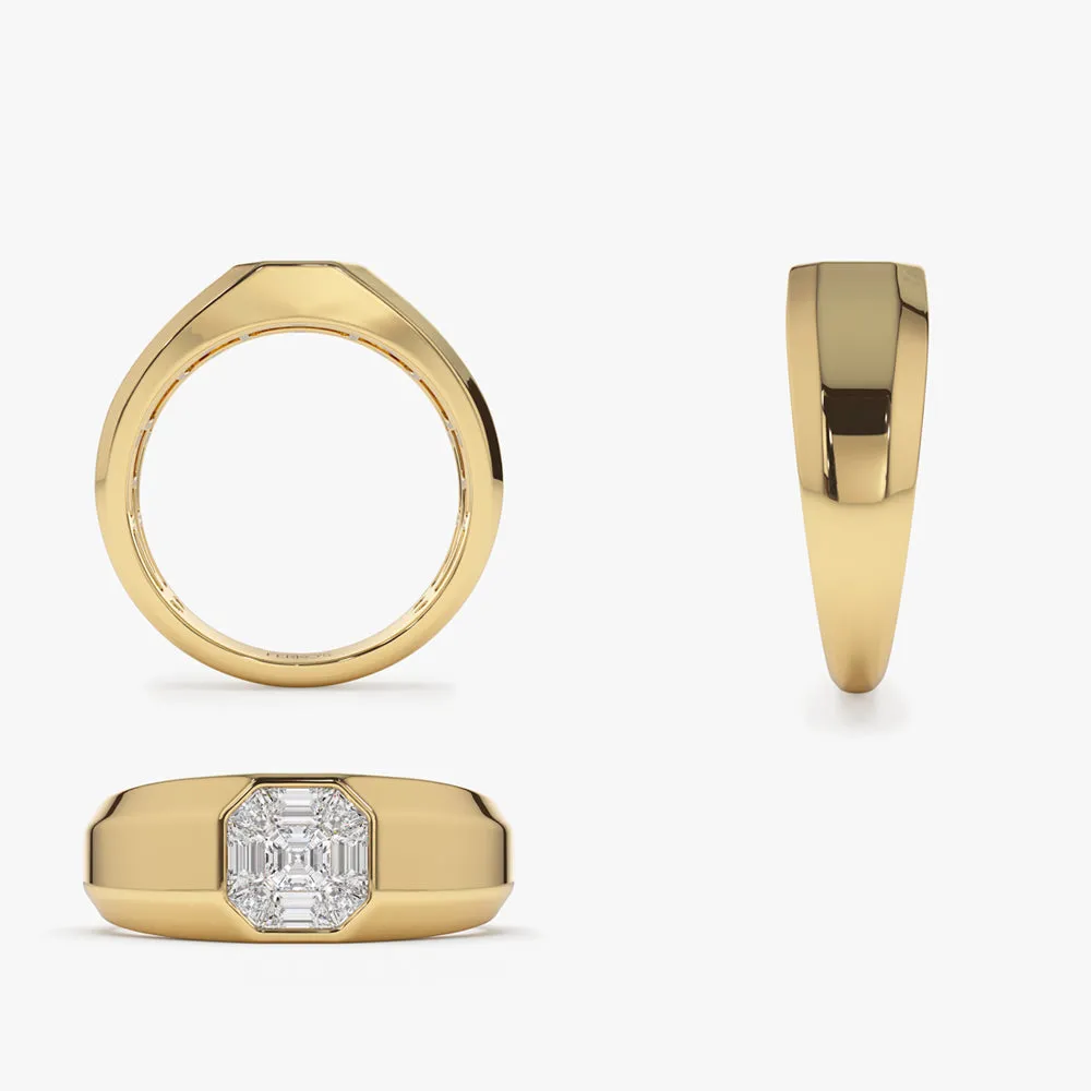 14k Asscher Cut Illusion Mosaic Solitaire Pinky Ring