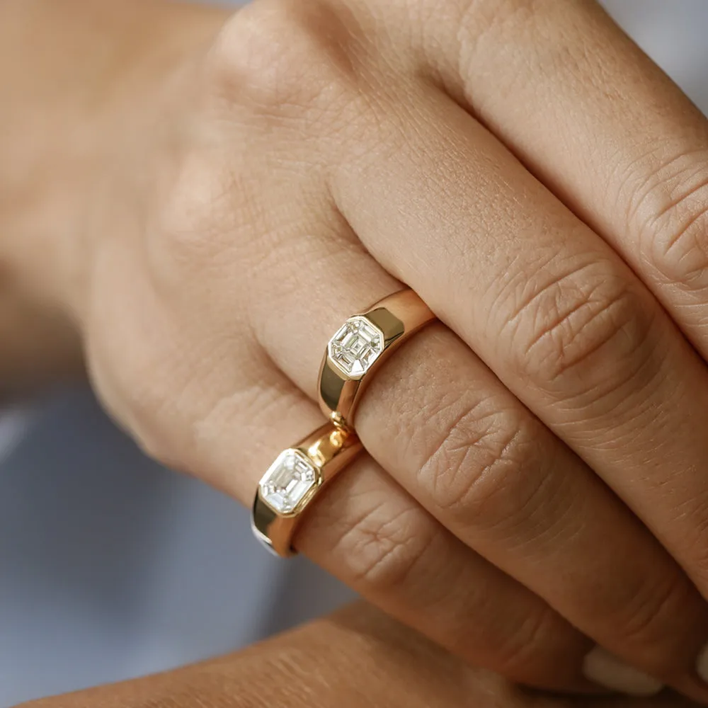 14k Asscher Cut Illusion Mosaic Solitaire Pinky Ring