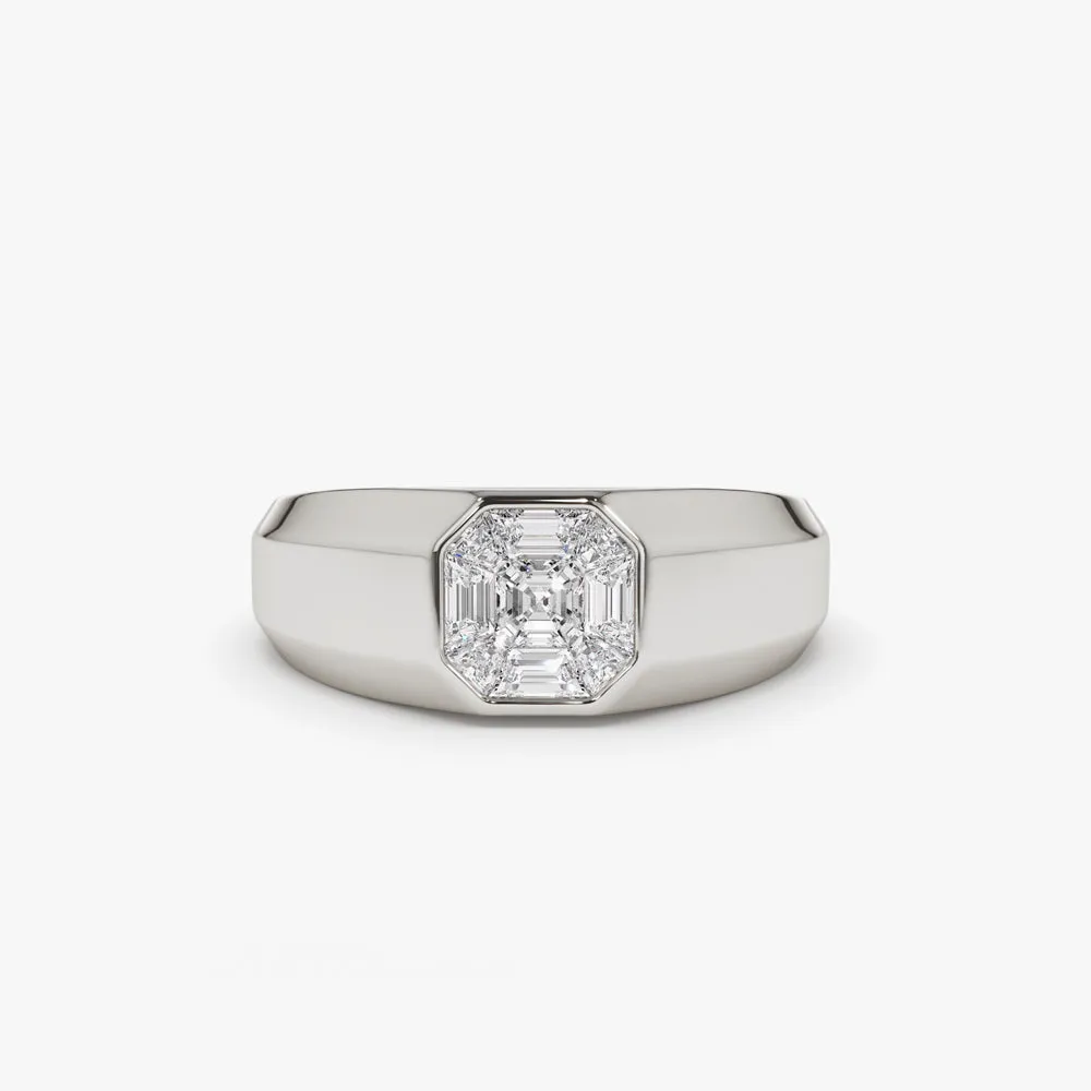 14k Asscher Cut Illusion Mosaic Solitaire Pinky Ring