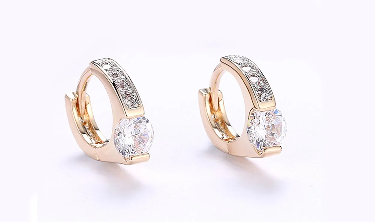 14K Gold Plating White Sapphire Pav'e Harp Shaped Clip On Earrings