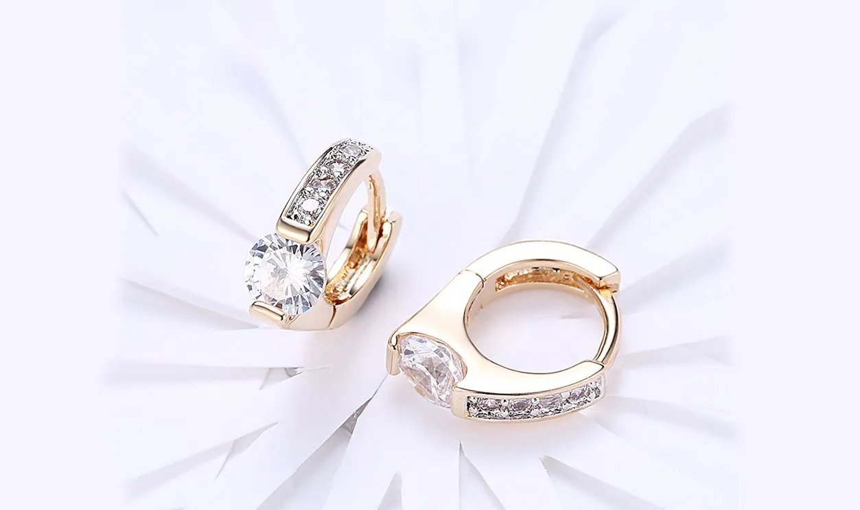 14K Gold Plating White Sapphire Pav'e Harp Shaped Clip On Earrings
