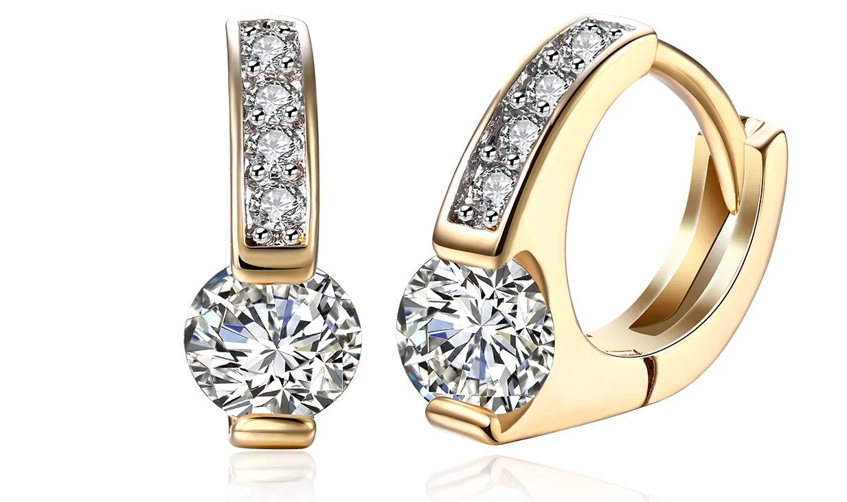 14K Gold Plating White Sapphire Pav'e Harp Shaped Clip On Earrings