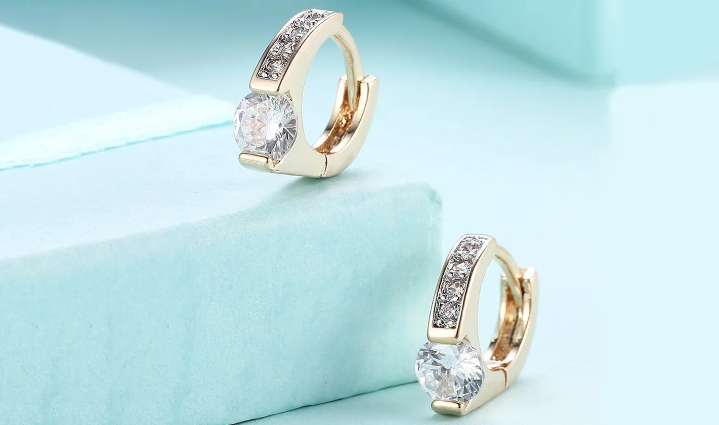 14K Gold Plating White Sapphire Pav'e Harp Shaped Clip On Earrings
