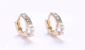 14K Gold Plating White Sapphire Pav'e Harp Shaped Clip On Earrings