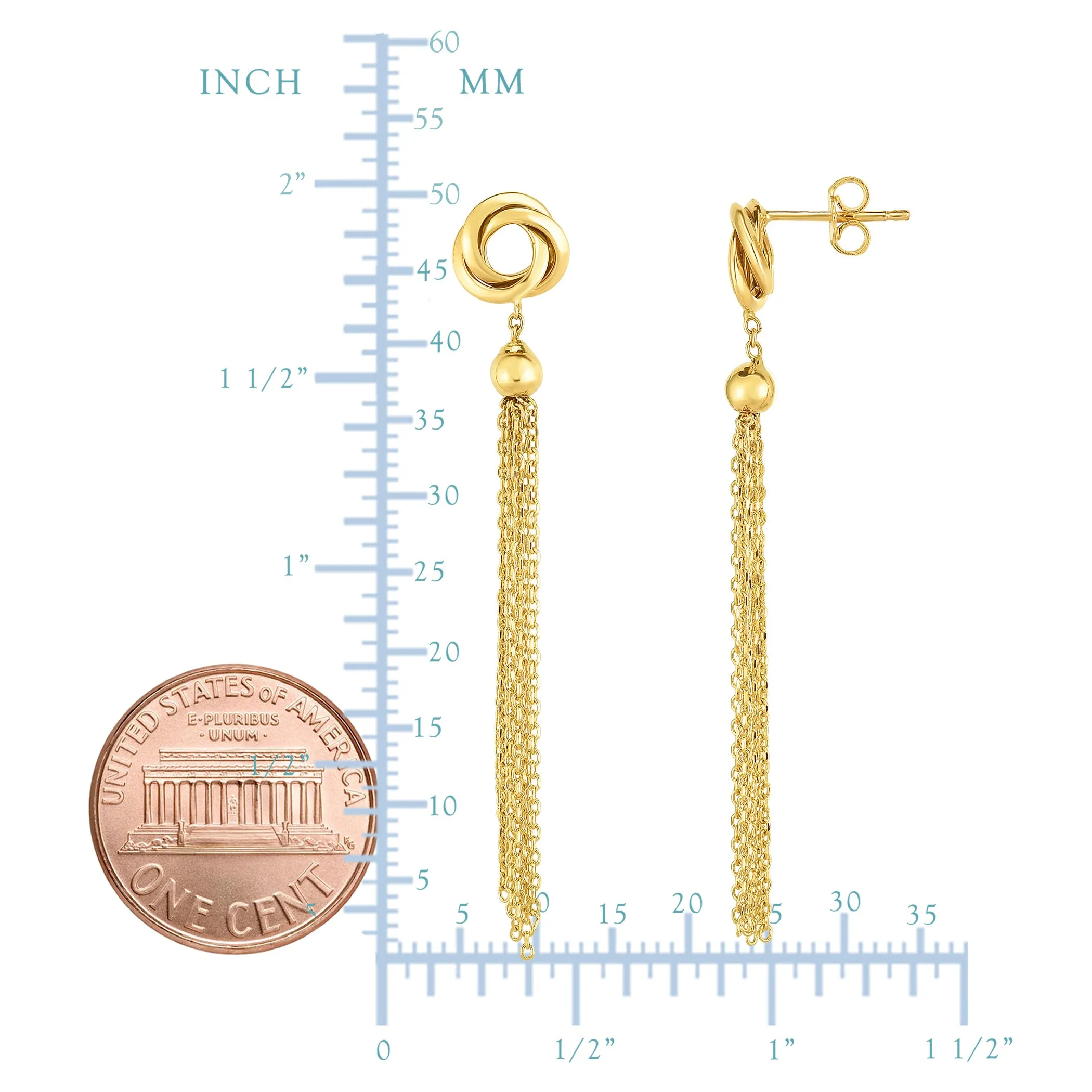 14K Gold Yellow Love Knot Tassel Earrings