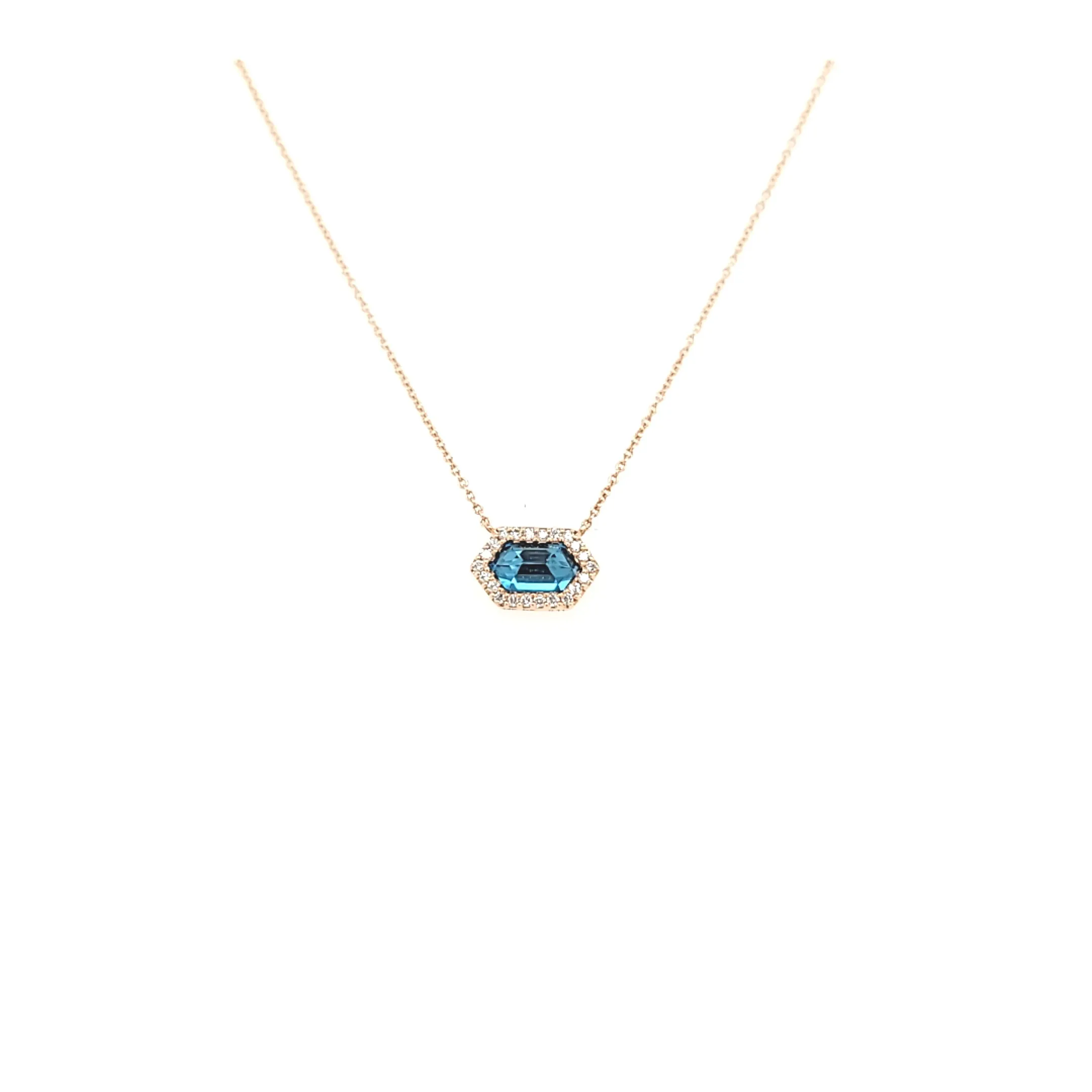 14k Rose Gold London Blue Topaz Necklace (I6502)