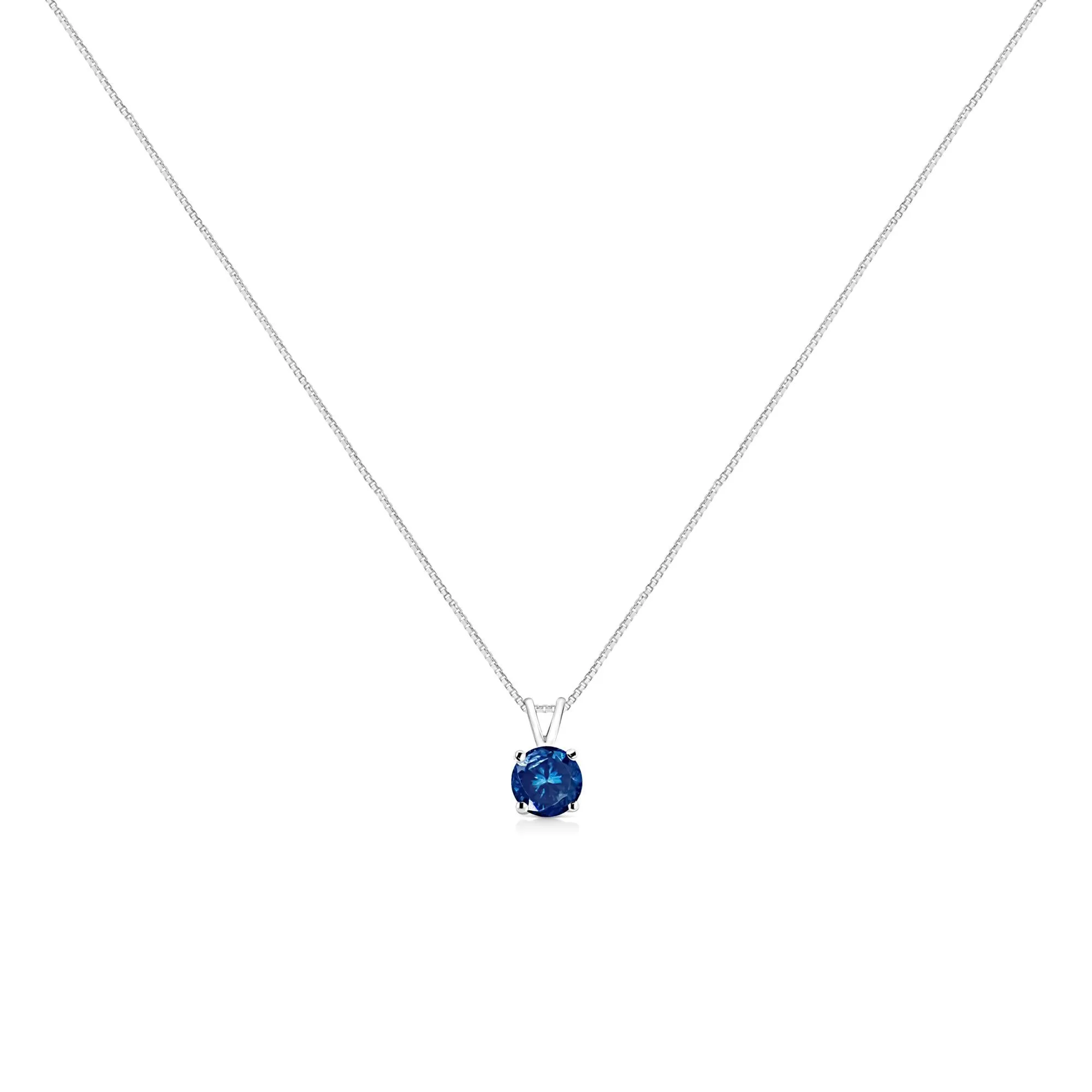 14K White Gold 1/2 Cttw Round Brilliant Cut Lab Grown Blue Diamond 4-Prong Solitaire Pendant Necklace (Blue Color, VVS2-