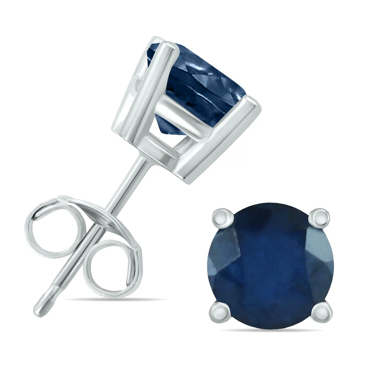 14K White Gold 4Mm Round Sapphire Earrings
