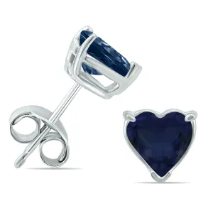 14K White Gold 5Mm Heart Sapphire Earrings