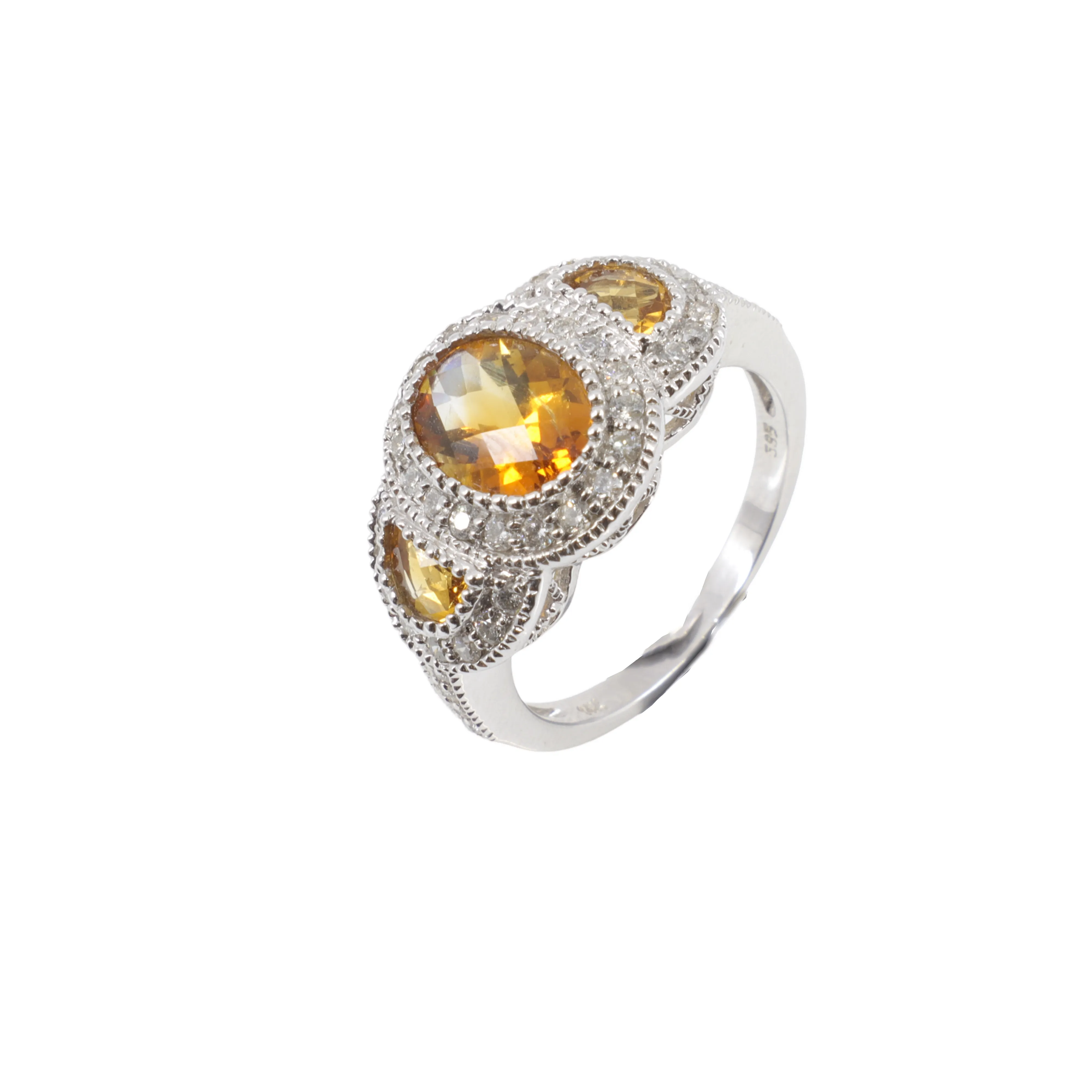 14K White Gold Citrine and Diamond Ring - 20764791