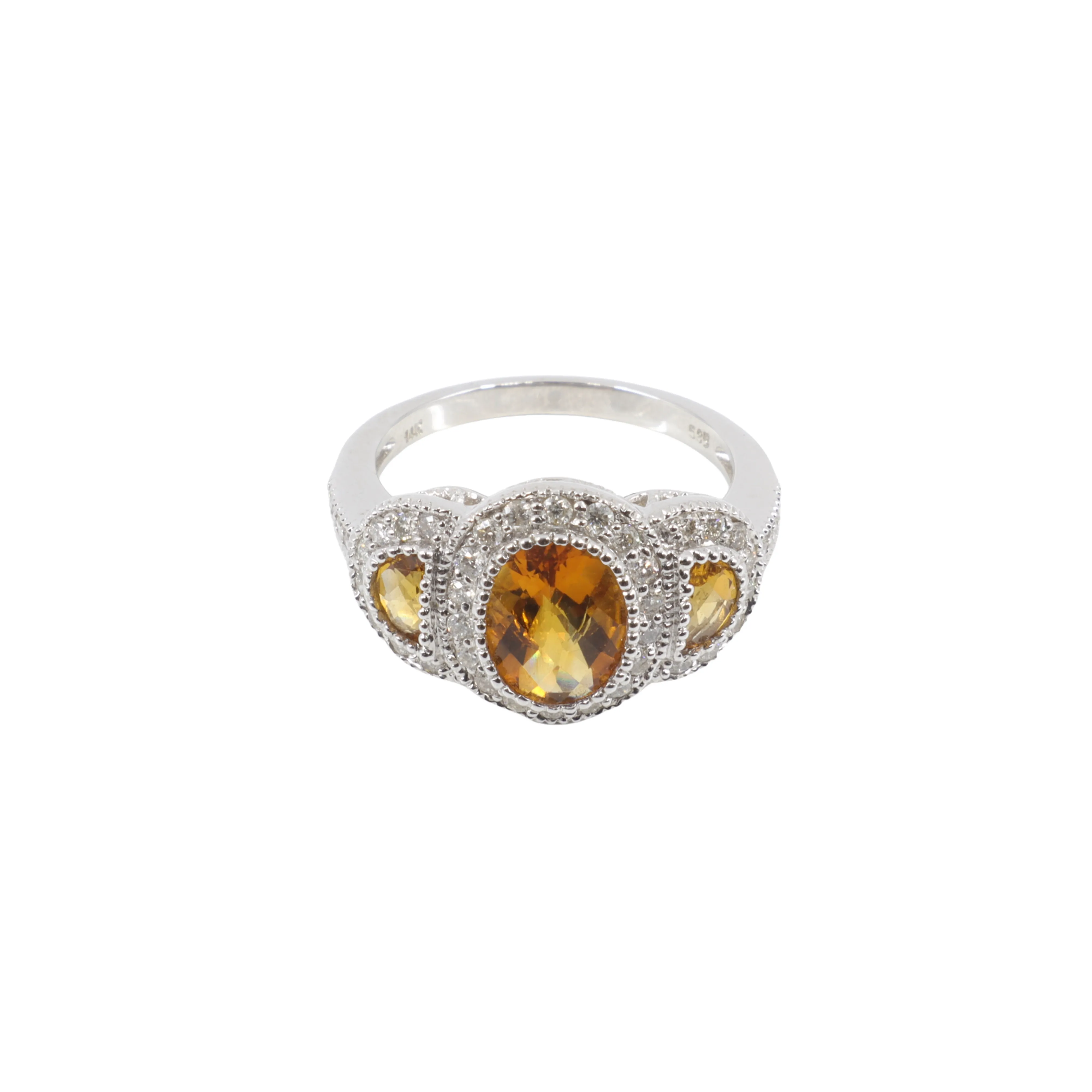 14K White Gold Citrine and Diamond Ring - 20764791
