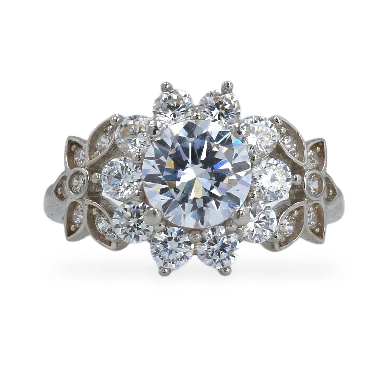 14k White gold flower solitaire ring-224037