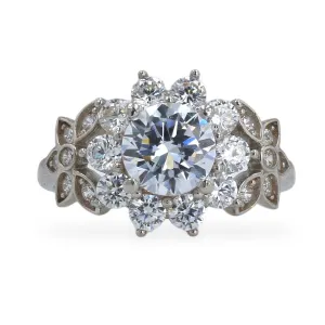 14k White gold flower solitaire ring-224037