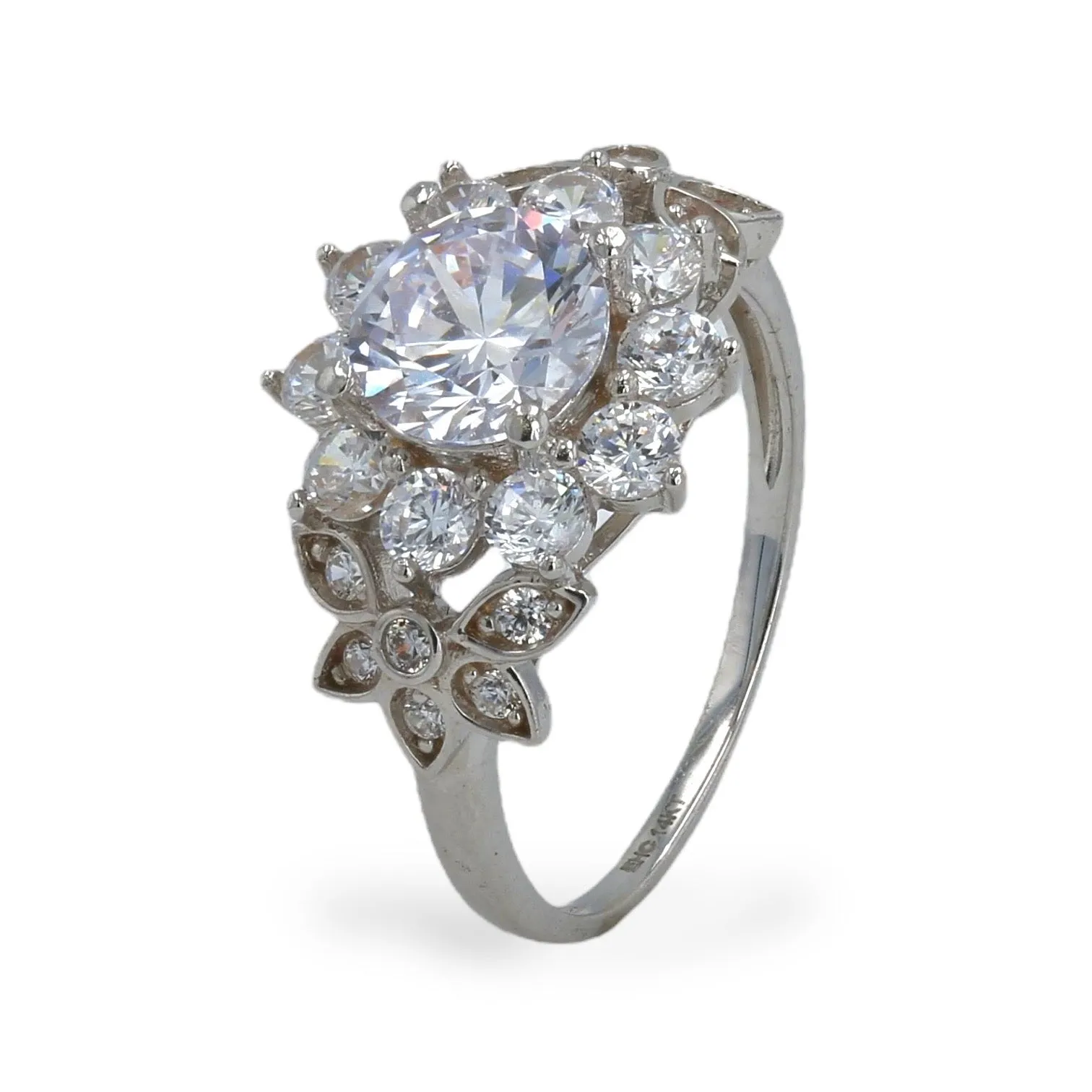 14k White gold flower solitaire ring-224037