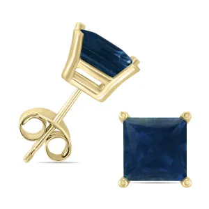 14K Yellow Gold 4Mm Square Sapphire Gemstone Earrings