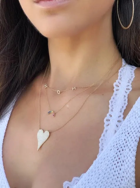 14K Yellow Gold Pave Heart Necklace (Jumbo)