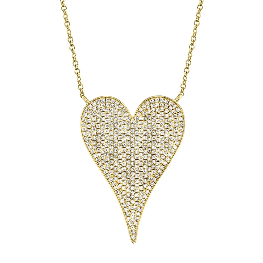 14K Yellow Gold Pave Heart Necklace (Jumbo)