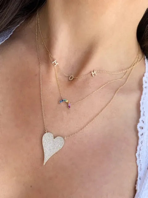 14K Yellow Gold Pave Heart Necklace (Jumbo)
