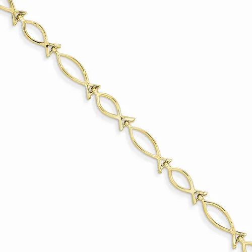 14K Yellow Gold Religious Icthus, Fish Bracelet