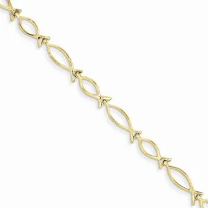 14K Yellow Gold Religious Icthus, Fish Bracelet