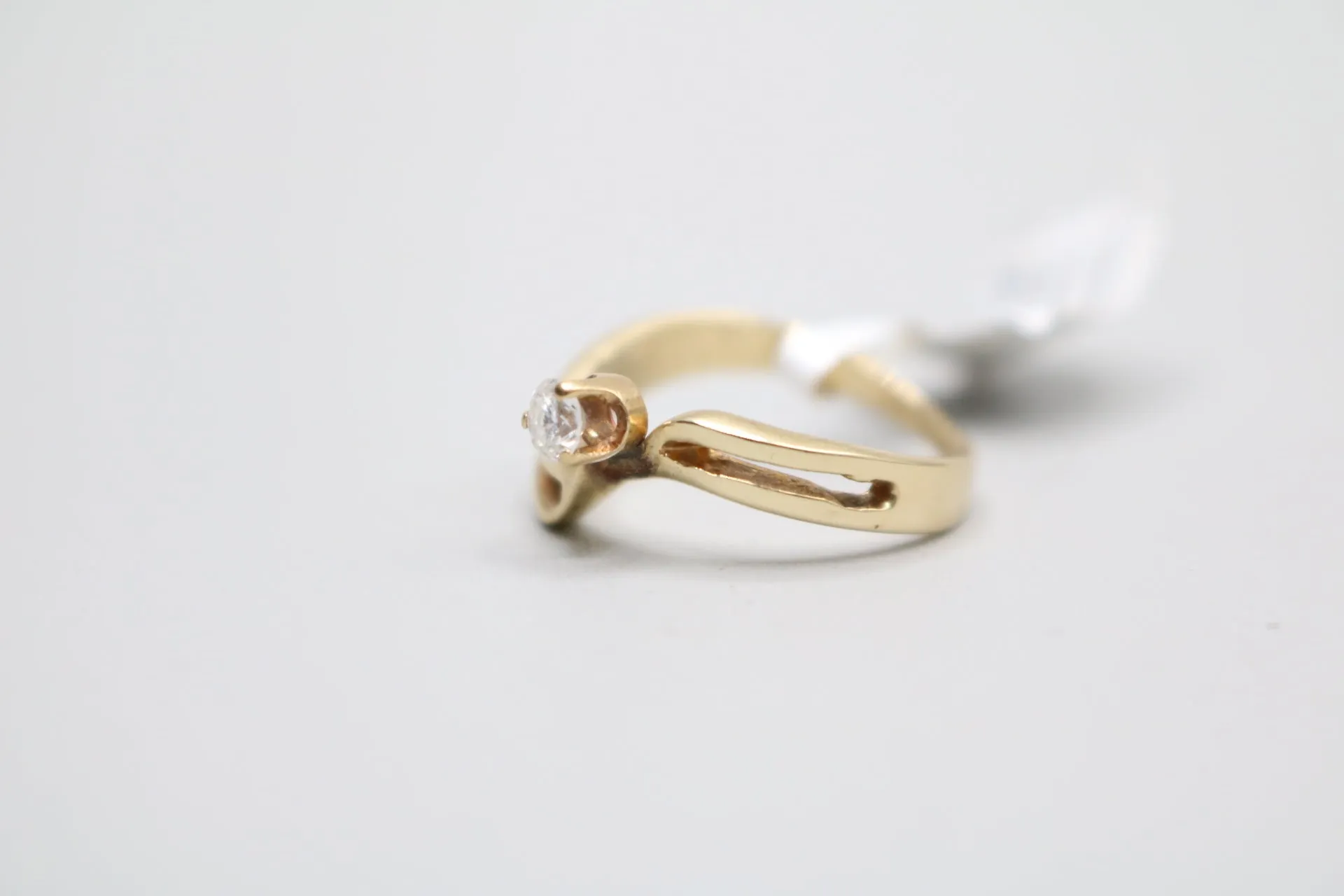 14K YG Diamond Solitaire Bypass Engagement Ring (Size 6 1/2) (Clearance!)