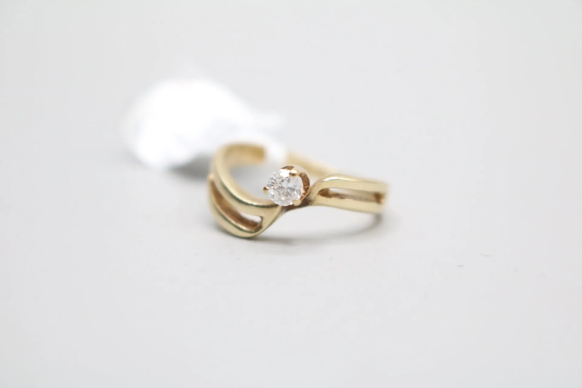 14K YG Diamond Solitaire Bypass Engagement Ring (Size 6 1/2) (Clearance!)