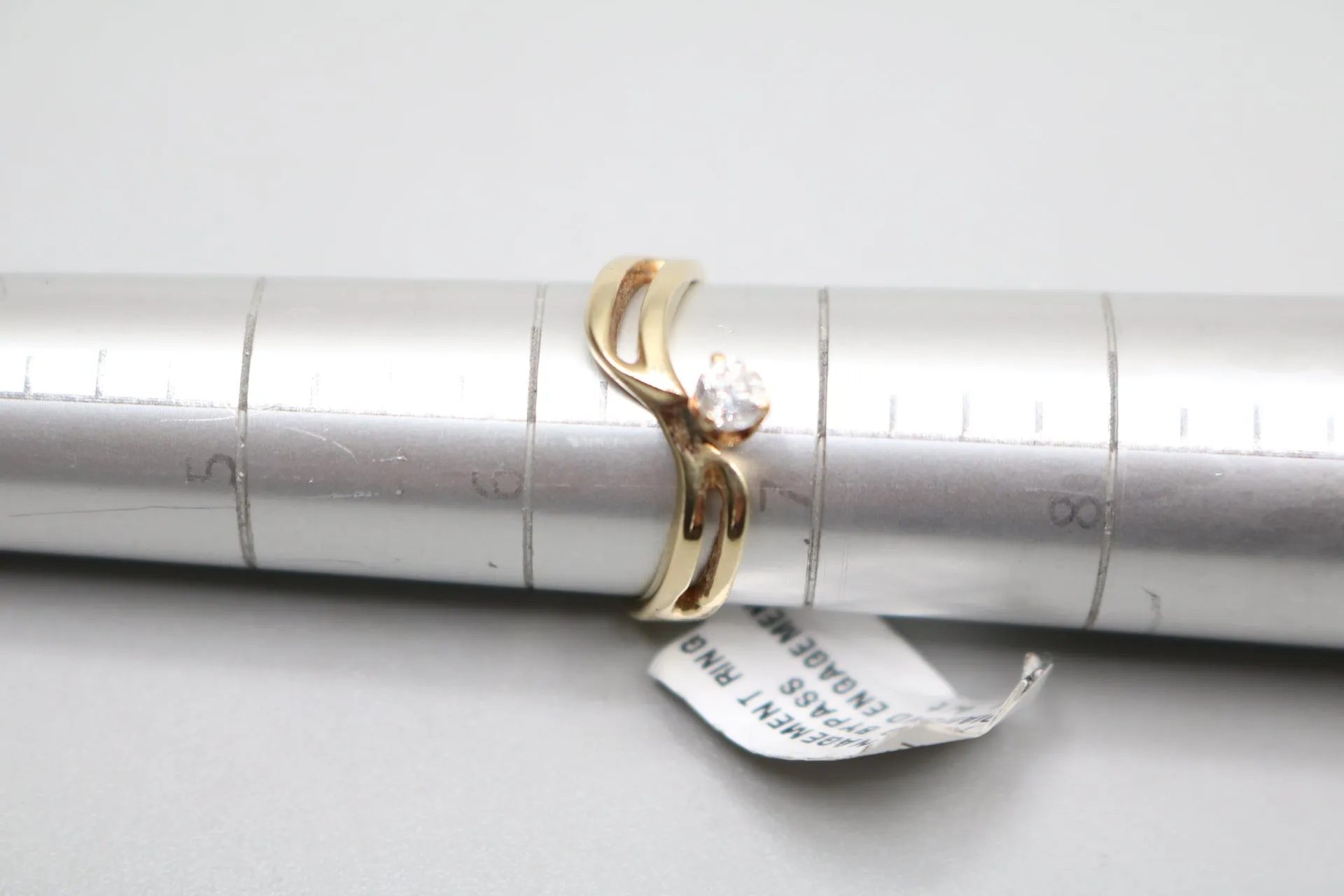 14K YG Diamond Solitaire Bypass Engagement Ring (Size 6 1/2) (Clearance!)